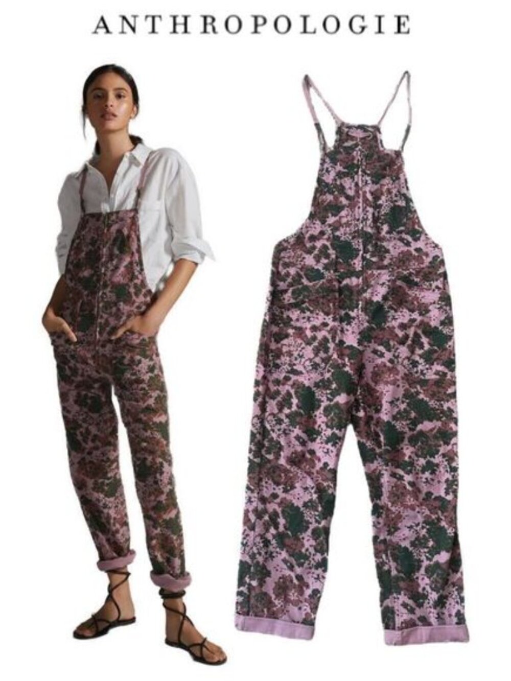 Anthropologie Pilcro Painters Overalls in Botanical Design NWOT Size 28